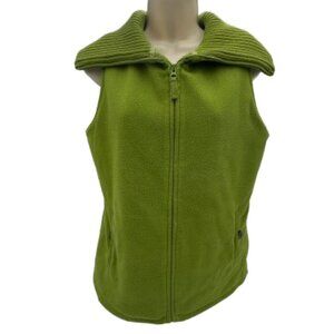 Lands' End Women's Small Green Fleece Zip Up Wide Ribbed Knit Collar Vest